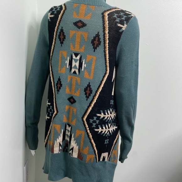 Ecoté Urban Outfitters Blue Intarsia Patterned Shawl Cardigan - Size M - Picture 7 of 12